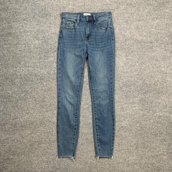 Pistola Jeans Womens 25 Denim Aline High Waist Ankle Skinny Whiskered Fringe Hem - Picture 2 of 9